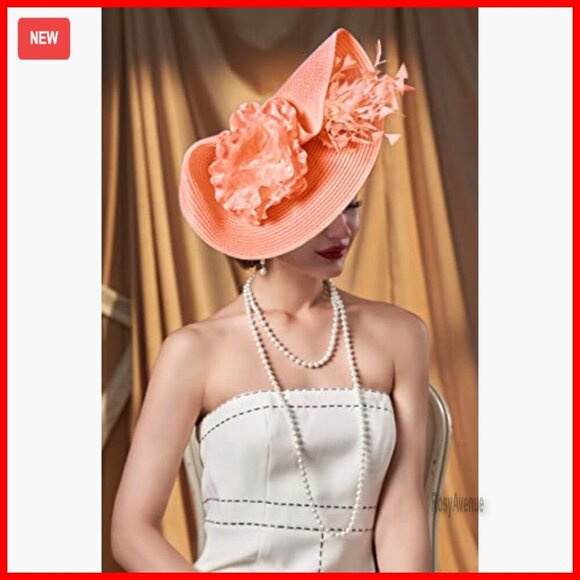 Large Fascinator Derby Hat with Flower and Feathers for Wedding Tea Party main image 5